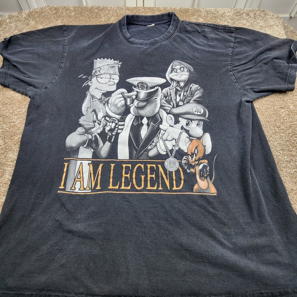 I Am Legend Cartoon Character‎ Mashup Graphic Print XXL Black T Shirt